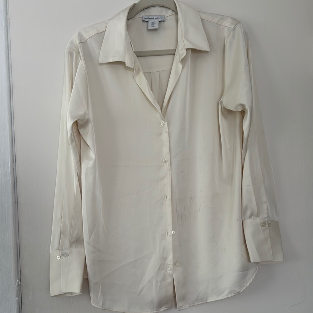 cupcakes & cashmere Cream Satin Button Down Shirt